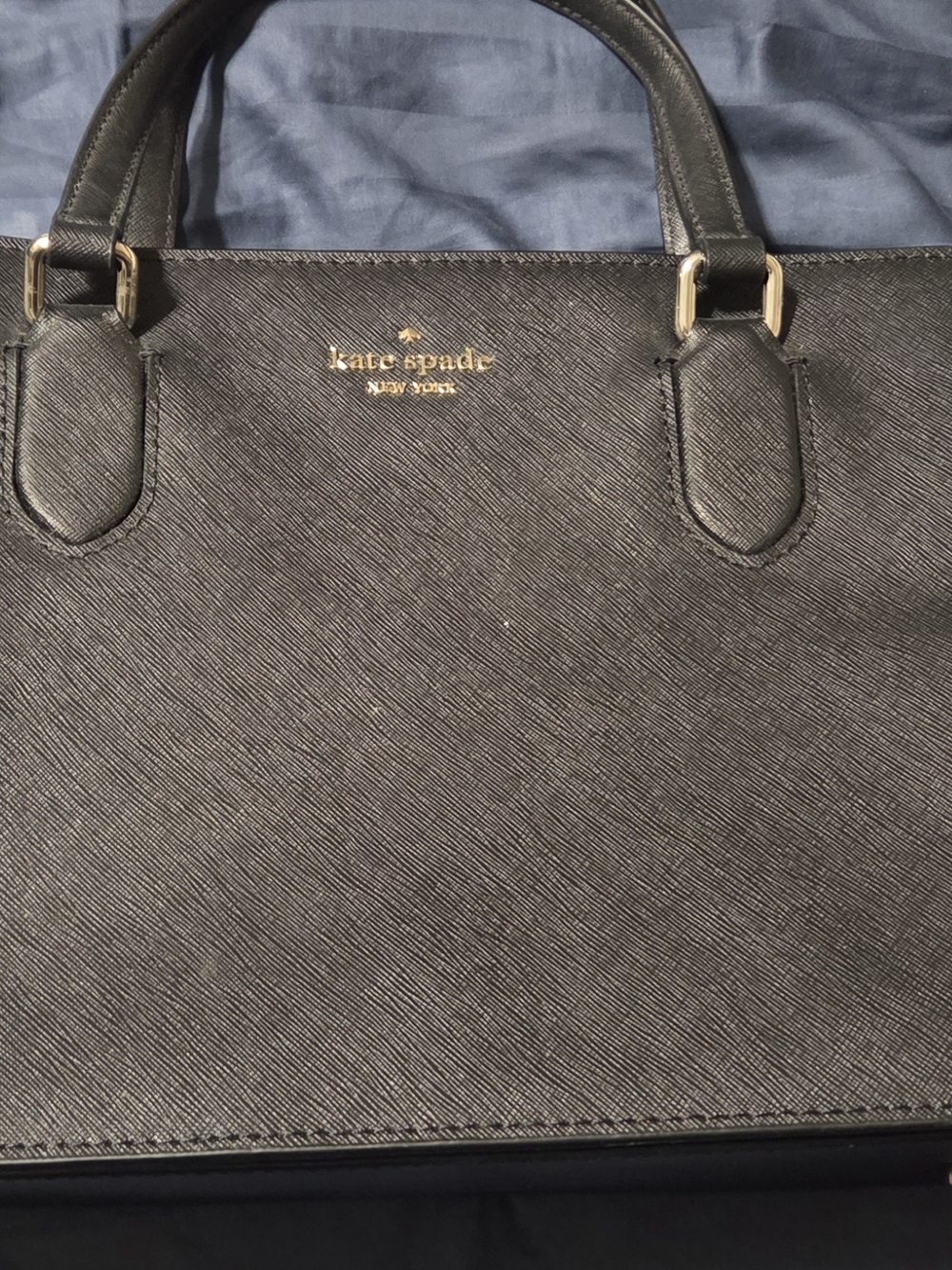 kate spade Black Saffiano Satchel with Gold Logo